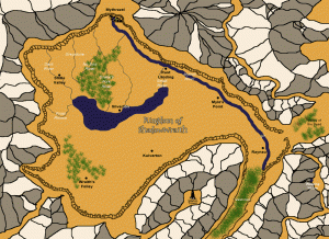 Ancient map of the Lost Kingdom - before it fell to ruin and dwindled down to the single city of Mythrazel