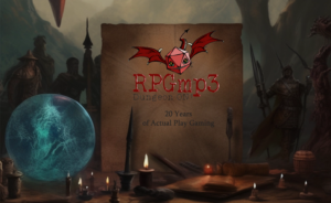 Image of various fantasy tropes and a letter announcing 20 years of RPGMP3
