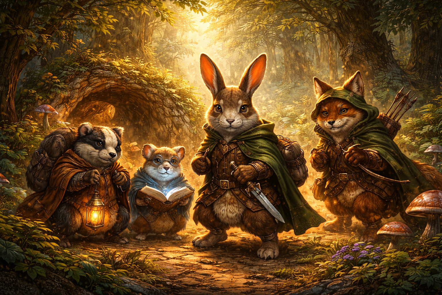 Cute anthropomorphic woodland creatures get ready for an adventure