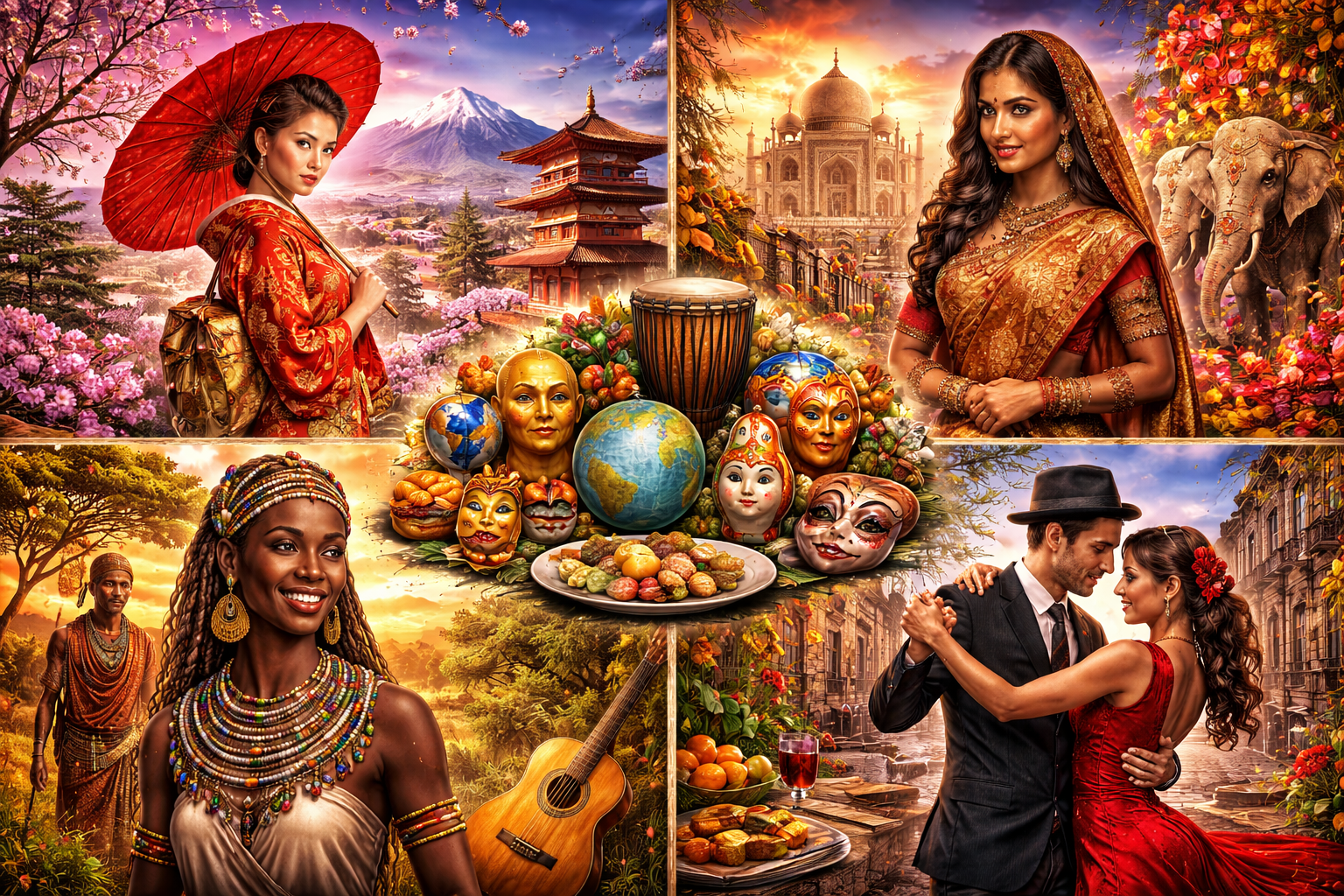 A composite image showing cultures from around the world