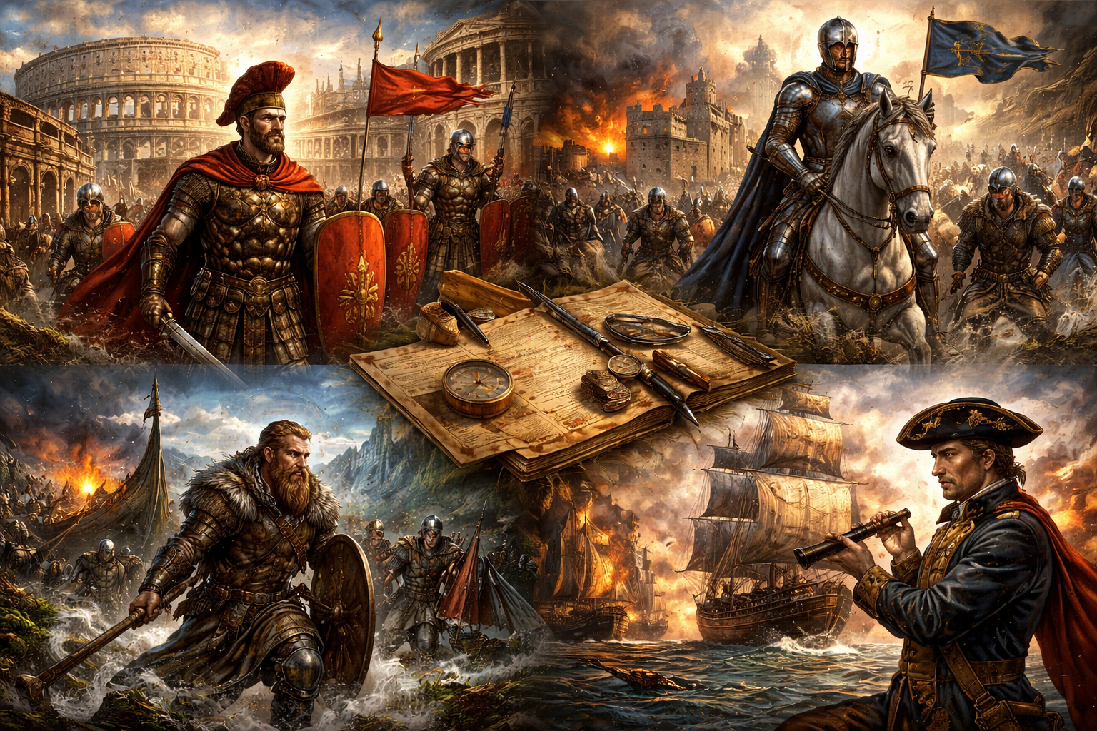 A composite image showing various times in history