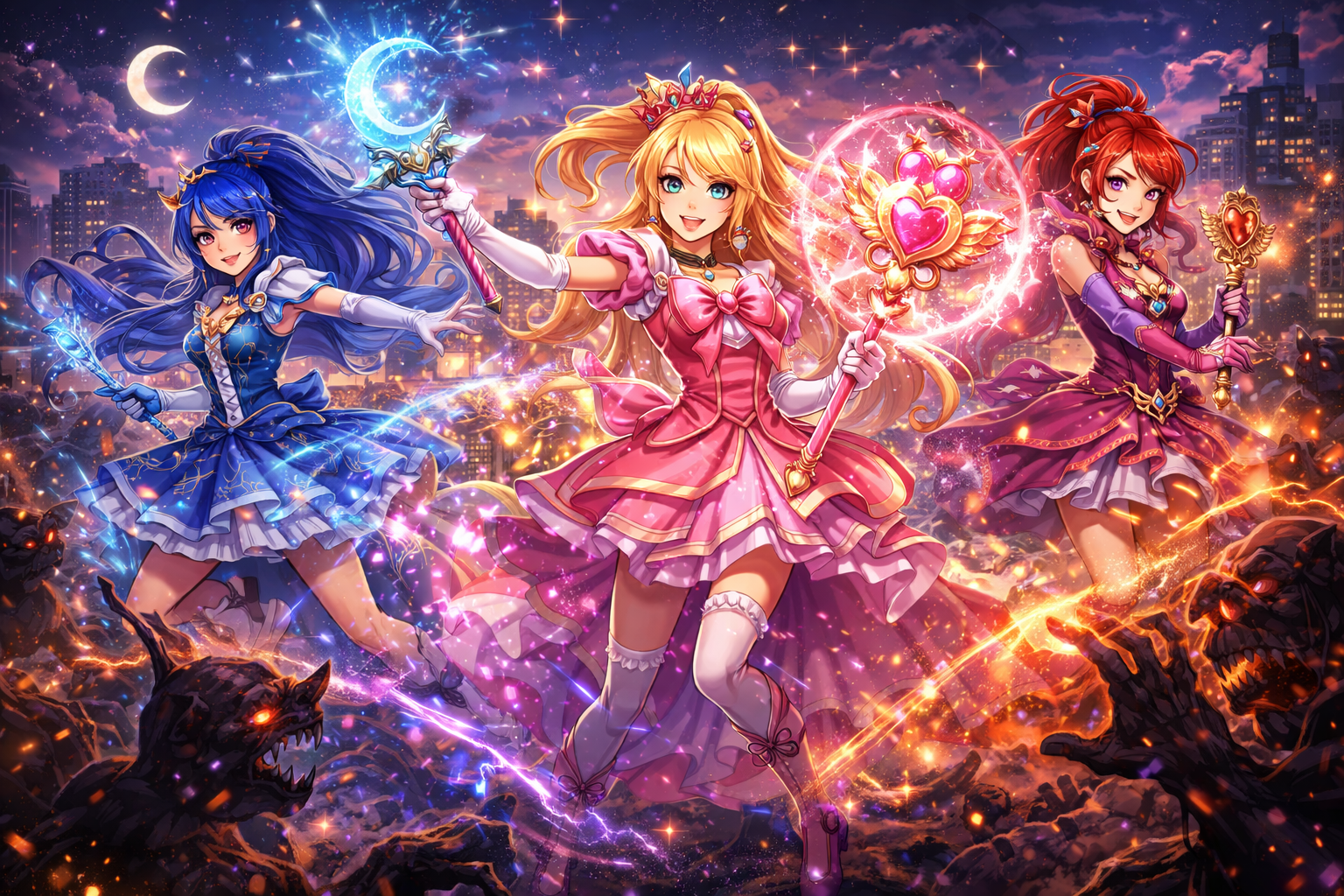 Three Magical Girls show off their powers
